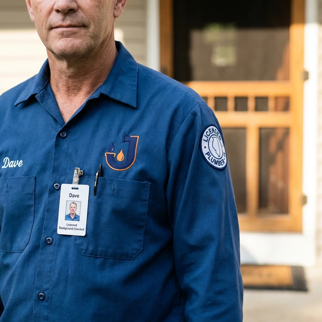 Licensed plumber showing ID badge in Voorhees, NJ