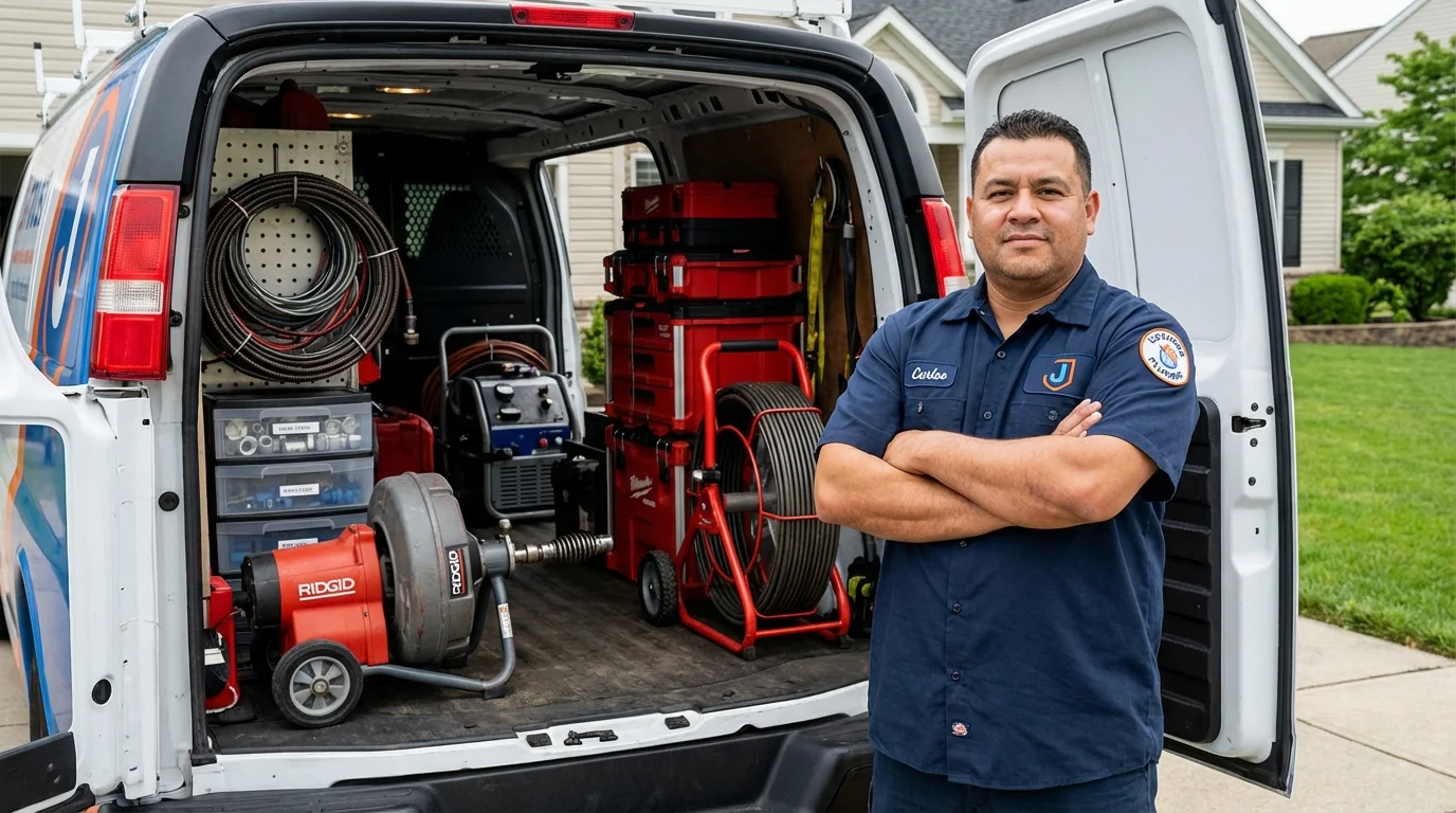Professional drain cleaning equipment and Johns Plumbing LLC plumber in Voorhees