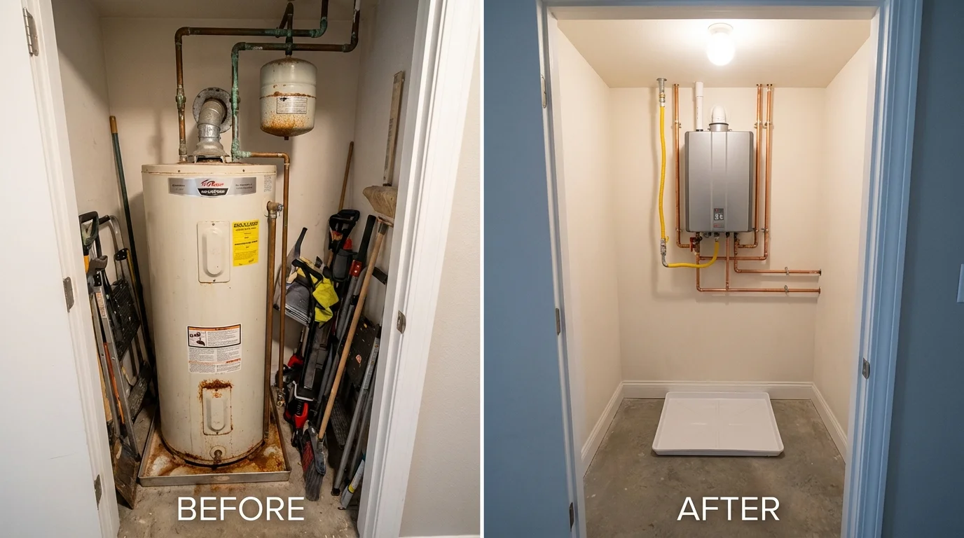 Tank water heater versus wall-mounted tankless unit comparison for Voorhees, NJ homeowners