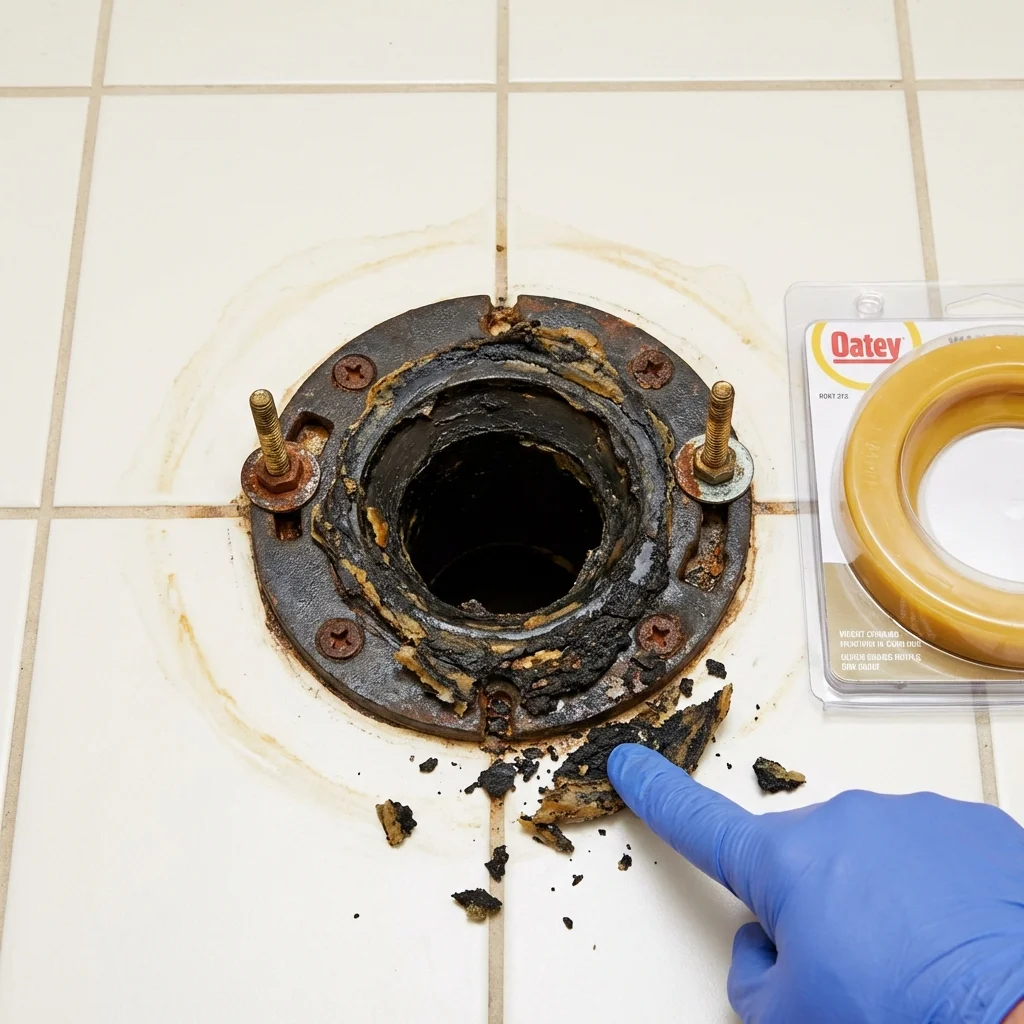 Failed wax ring showing water seepage at the base of a toilet in a Voorhees, NJ home
