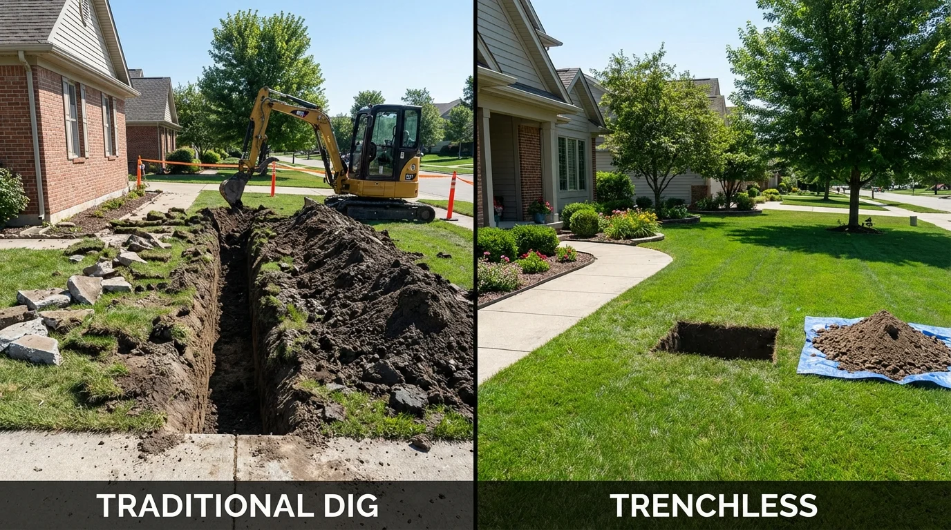 Trenchless sewer repair with minimal yard damage versus traditional excavation in Voorhees, NJ